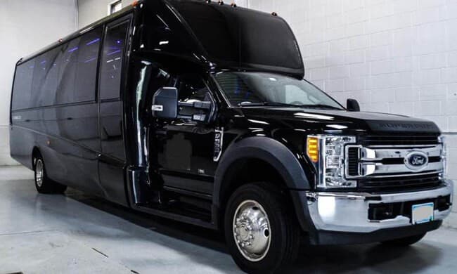 Party bus exterior, chauffeured group vehicle in Montreal
