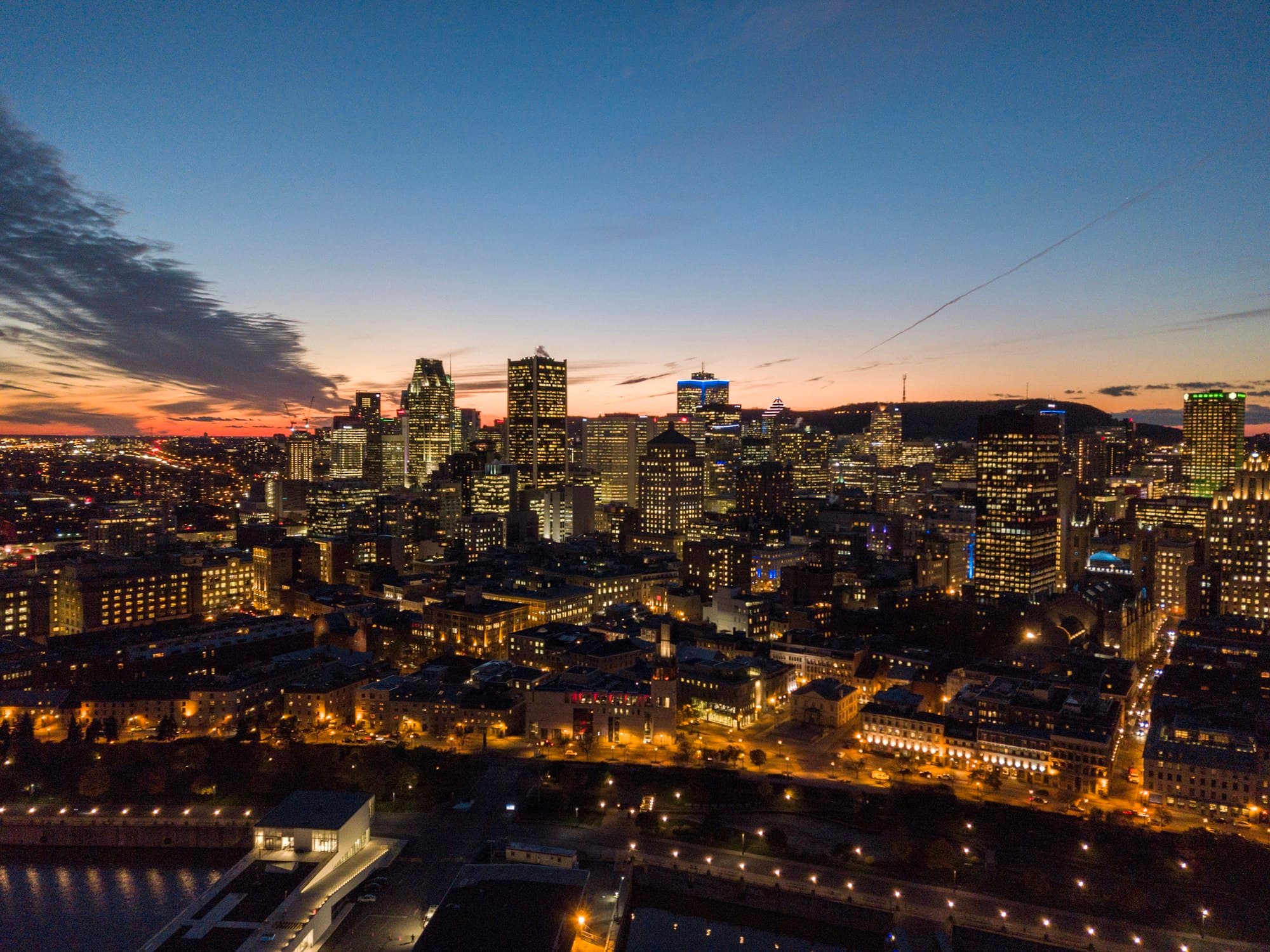 Montreal skyline and the Jacques Cartier Bridge over the Saint Lawrence River